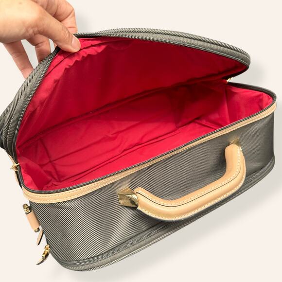 Samsonite Olive Green Carry-On Bag Tan Leather Trim Travel Tote (NWT) - Picture 7 of 13